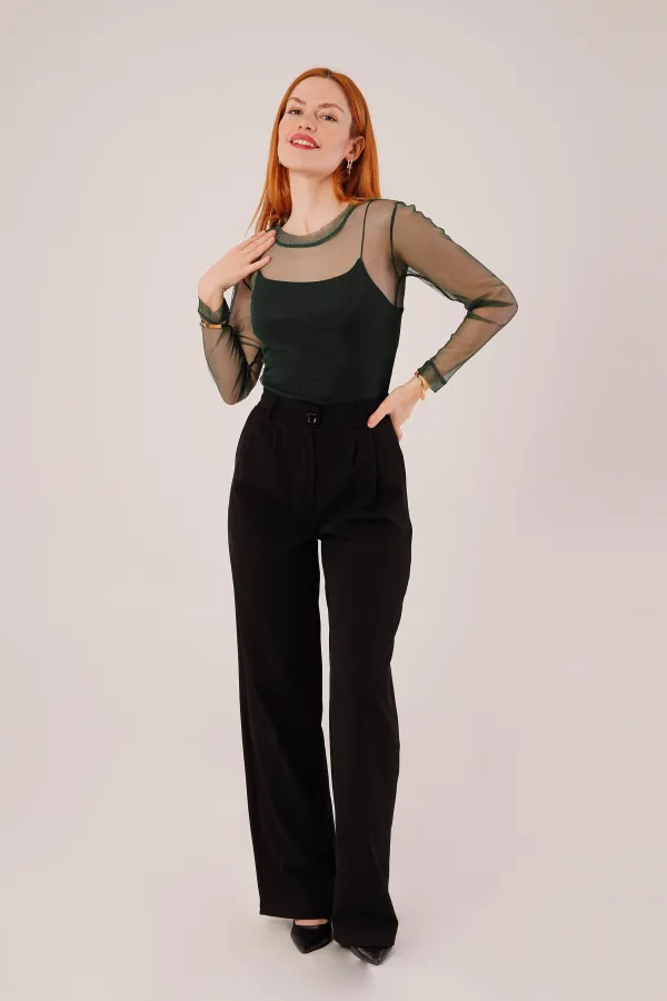 Chemisier basique en tulle vert transparent en gros