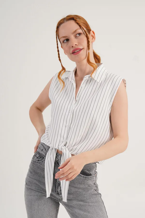 Kolsuz Model Antrasit Çizgili Toptan Gömlek