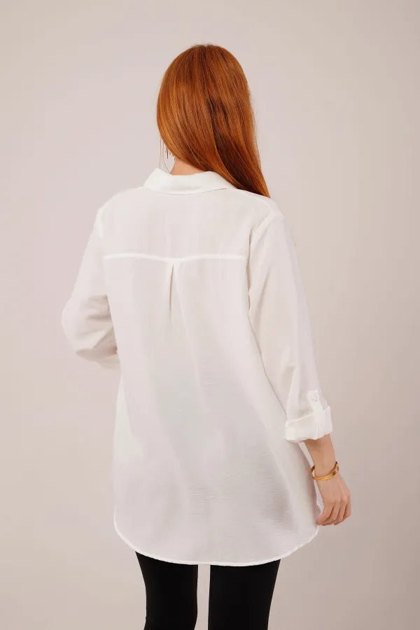 Salaş Kesim Cepli Toptan Beyaz Gömlek