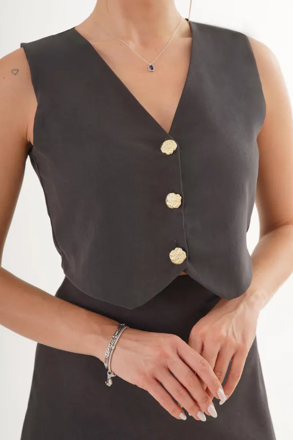 Ensemble gilet et jupe haut de gamme en daim noir, vente en gros