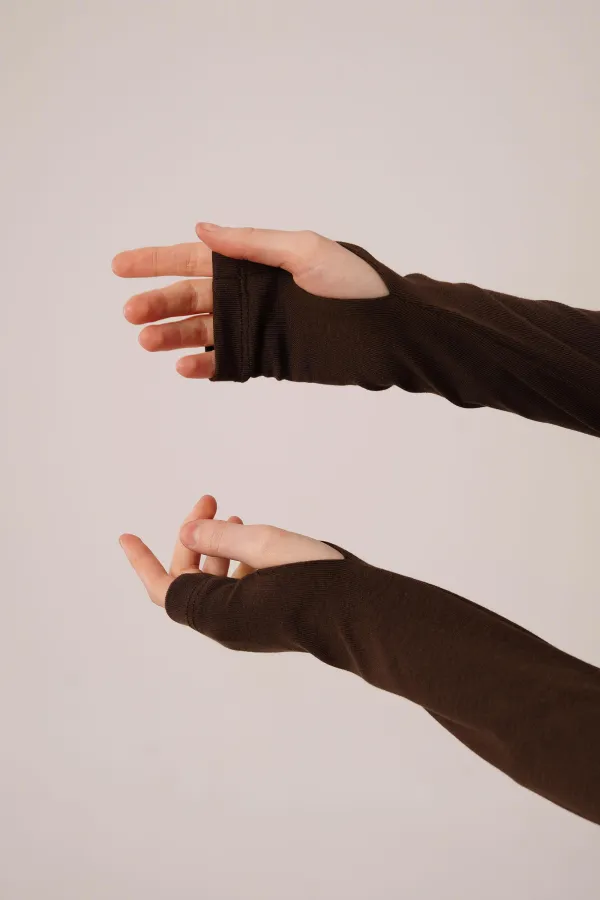 Kare Yaka Bluz Ve Yırtmaç Detaylı Etek Toptan İkili Kahverengi Takım