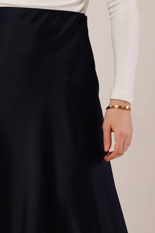 Çan Kesim Midi Lacivert Toptan Saten Etek