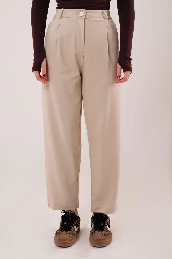 Kapama Cep Detaylı Toptan Krem Pantolon