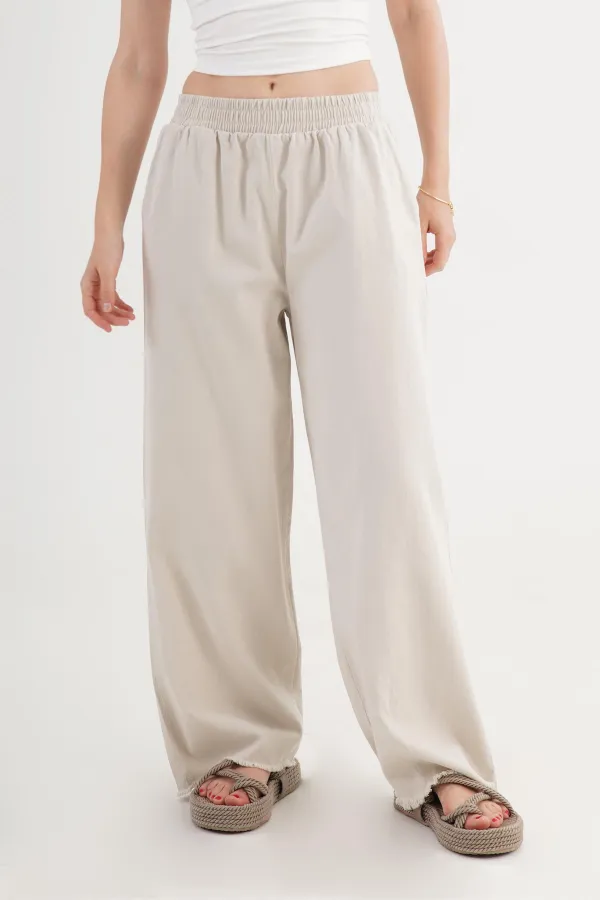 Bel Lastikli Paça Detaylı Cepli Toptan Taş Pantolon