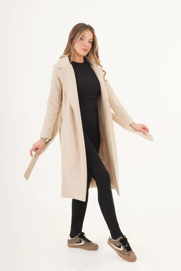 Manteau en cachemire enduit de pierre, ceinturé et doublé, vendu en gros