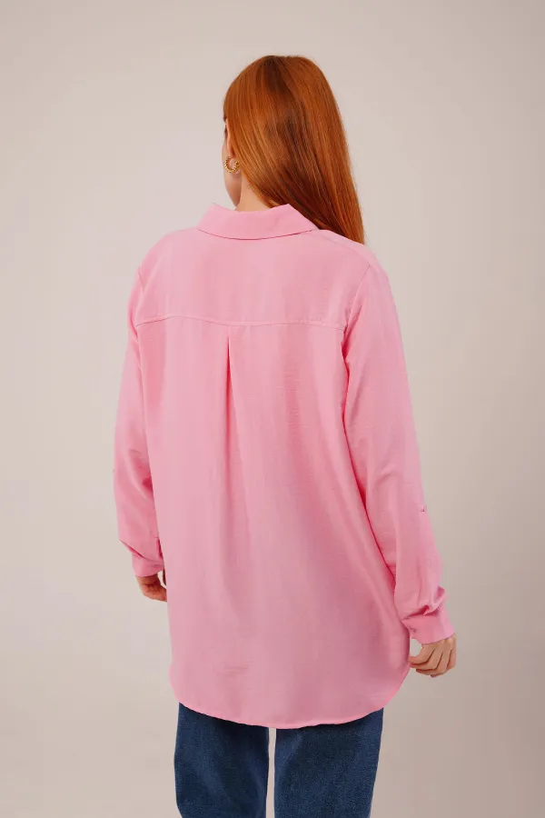 Salaş Kesim Cepli Toptan Pembe Gömlek