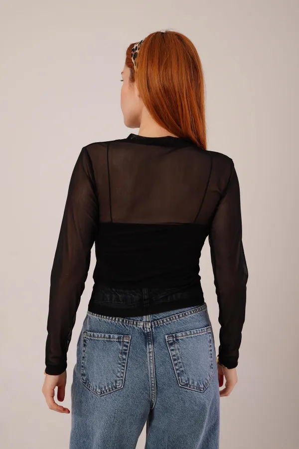 Chemisier basique en tulle noir transparent en gros