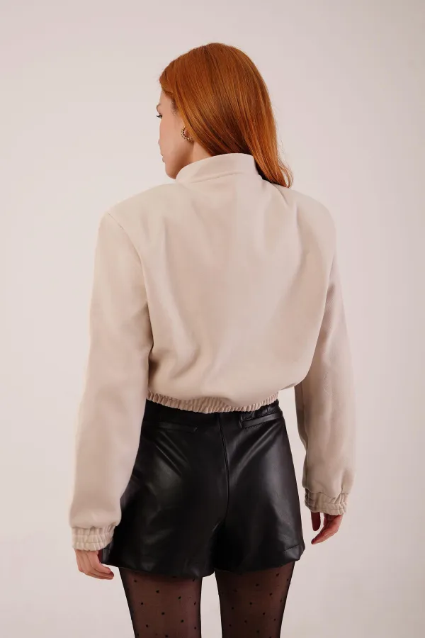 Gold Düğmeli Kaşe Toptan Bej Bomber Ceket