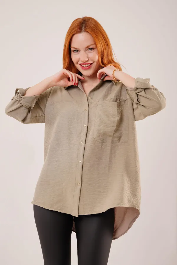 Salaş Kesim Cepli Toptan Haki Gömlek