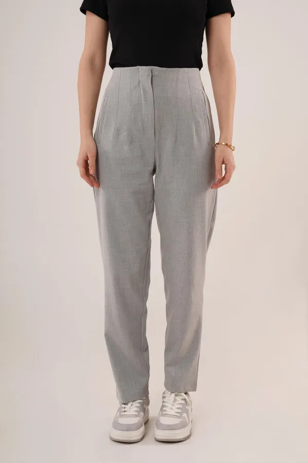 Çift Pens Detaylı Toptan Gri Pantolon