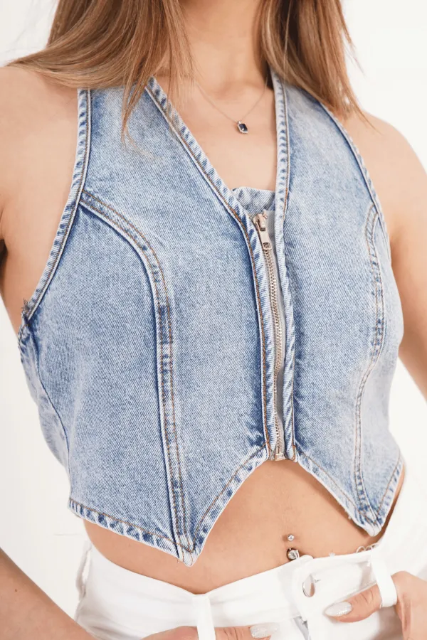 Denim Urban Retro Kot Yelek Jean Toptan Takım