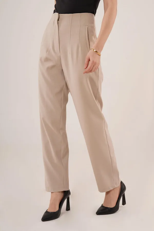 Çift Pens Detaylı Toptan Krem Pantolon