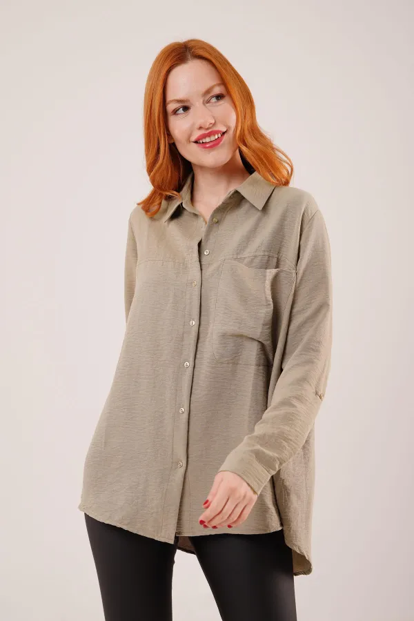 Salaş Kesim Cepli Toptan Haki Gömlek