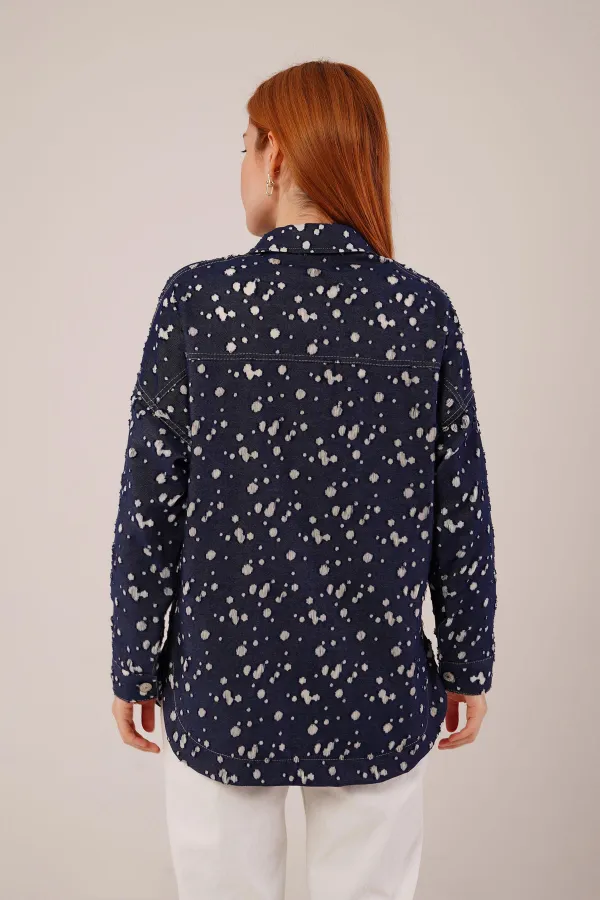 Eskitme Görünümlü Denim Toptan Mavi Gömlek