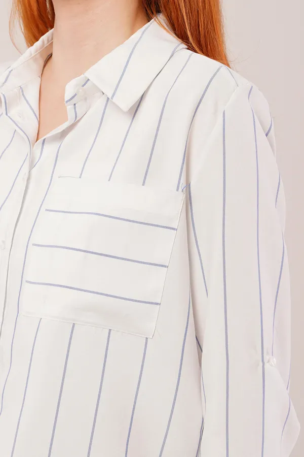 Tek Cepli Mavi Çizgili Toptan Gömlek