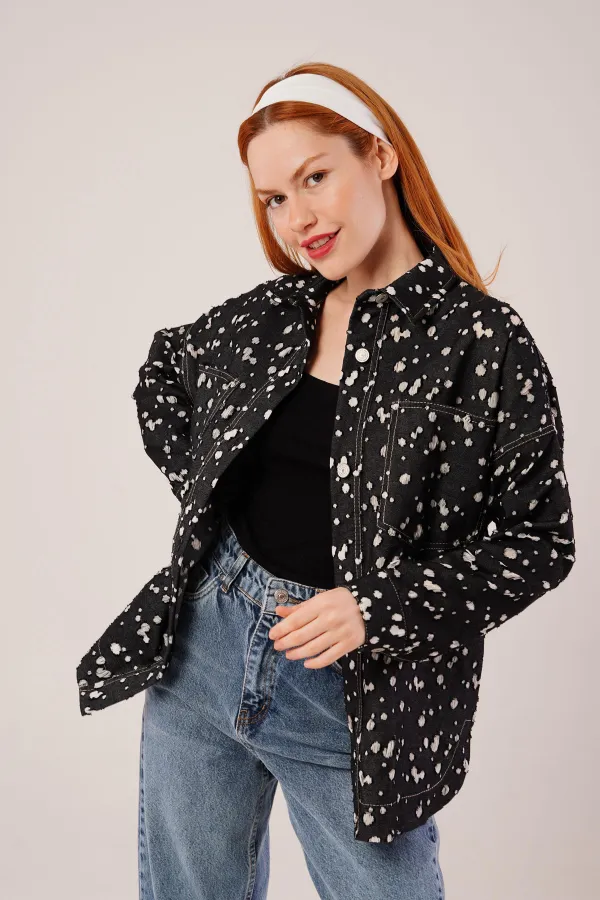 Eskitme Görünümlü Denim Toptan Siyah Gömlek