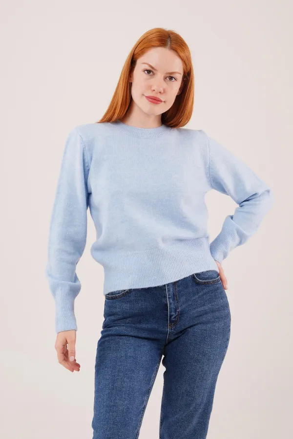 Bisiklet Yaka Düz Model Toptan Bebe Mavisi Kazak