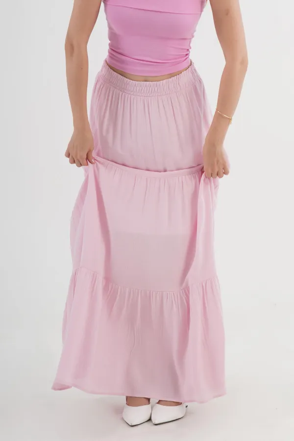 Jupe longue à volants rose en gros