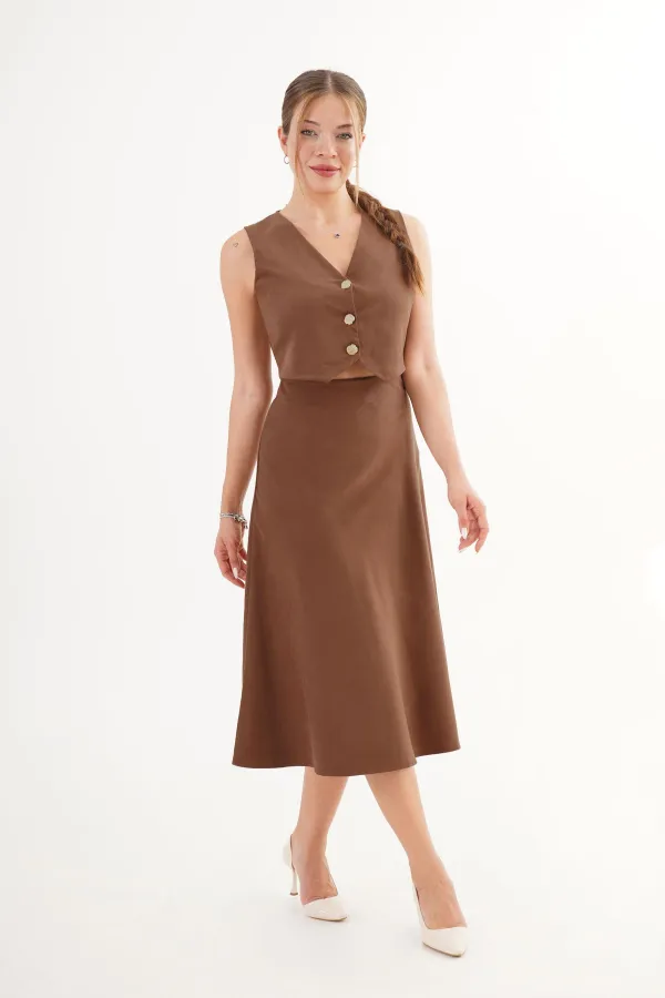 Premium Yelek Etek Taba Süet Toptan İkili Takım