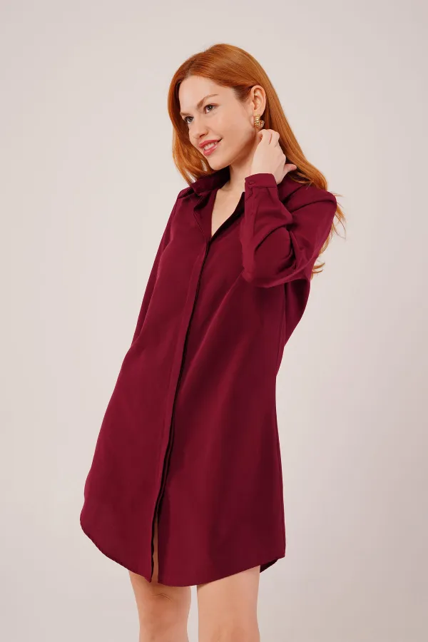 Robe chemise tunique bordeaux à manches longues en gros