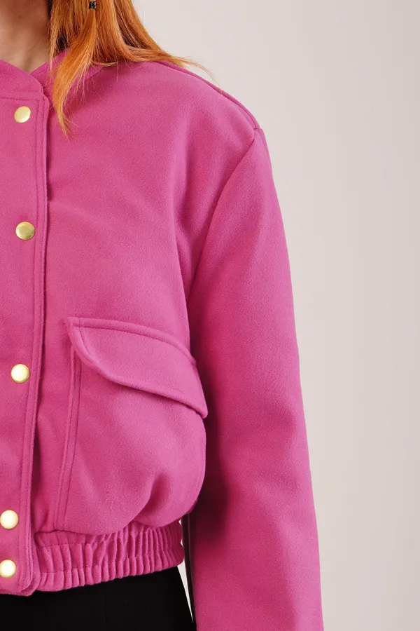 Gold Düğmeli Kaşe Toptan Fuşya Bomber Ceket