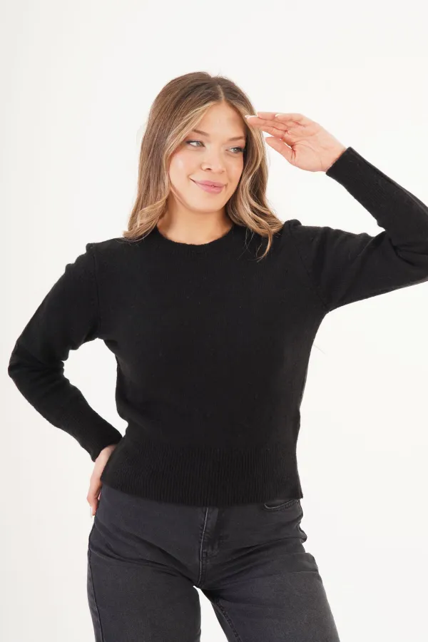 Bisiklet Yaka Düz Model Toptan Siyah Kazak