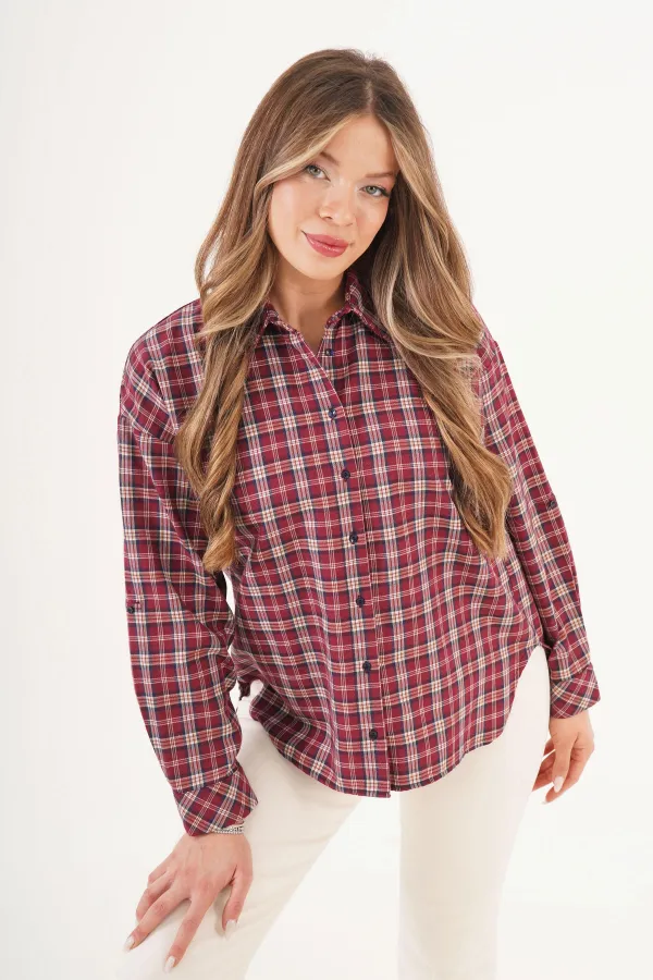 Ekose Desen Bordo Toptan Oduncu Gömlek