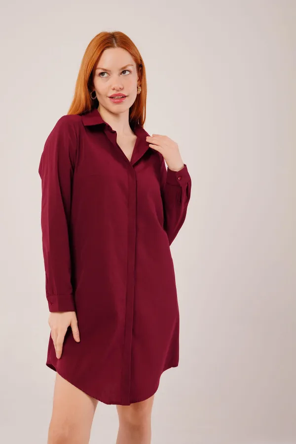 Robe chemise tunique bordeaux à manches longues en gros
