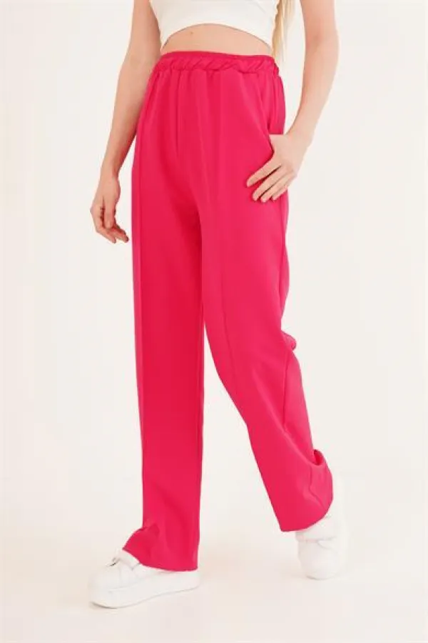 Bel Lastikli Basic Toptan Fuşya Pantolon