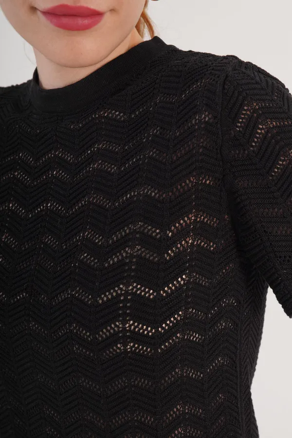 Knitted Model Short Sleeve Wholesale Black Knitwear Blouse