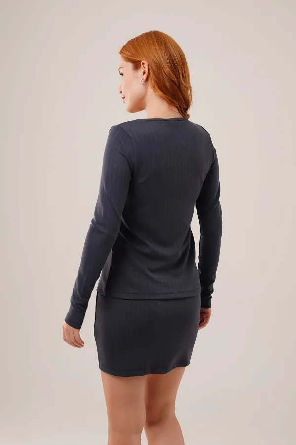 Jupe rayée Chemisier boutonné Costume anthracite en gros