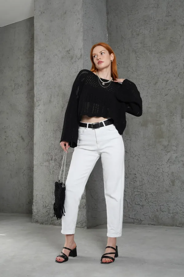 Ajurlu Bisiklet Yaka Siyah Toptan Bluz