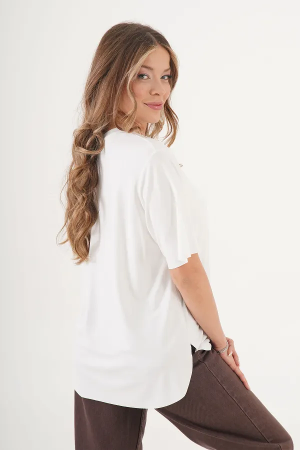 Dikişsiz Bisiklet Yaka Toptan Beyaz Tişört