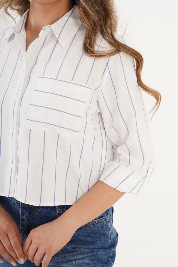 Tek Cepli Mavi Çizgili Toptan Gömlek