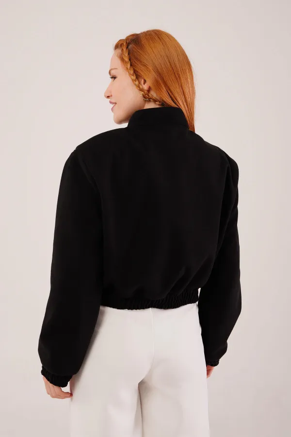 Gold Düğmeli Kaşe Toptan Siyah Bomber Ceket