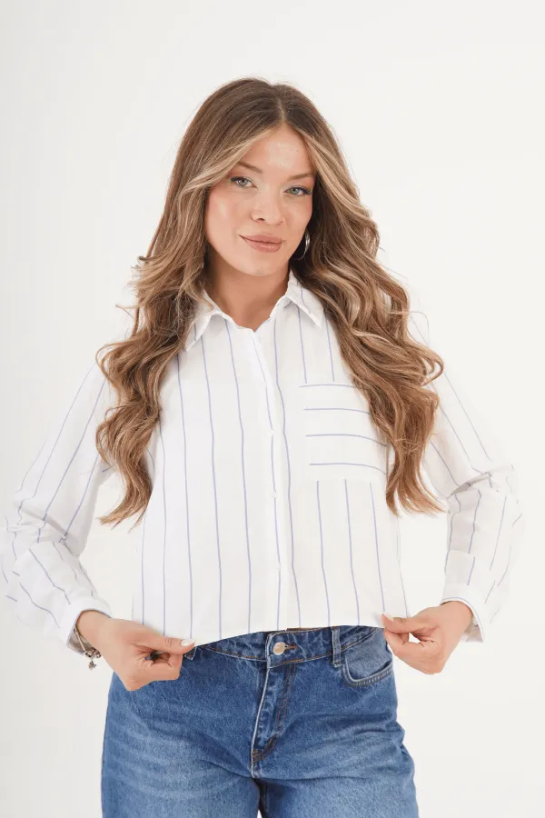 Tek Cepli Mavi Çizgili Toptan Gömlek