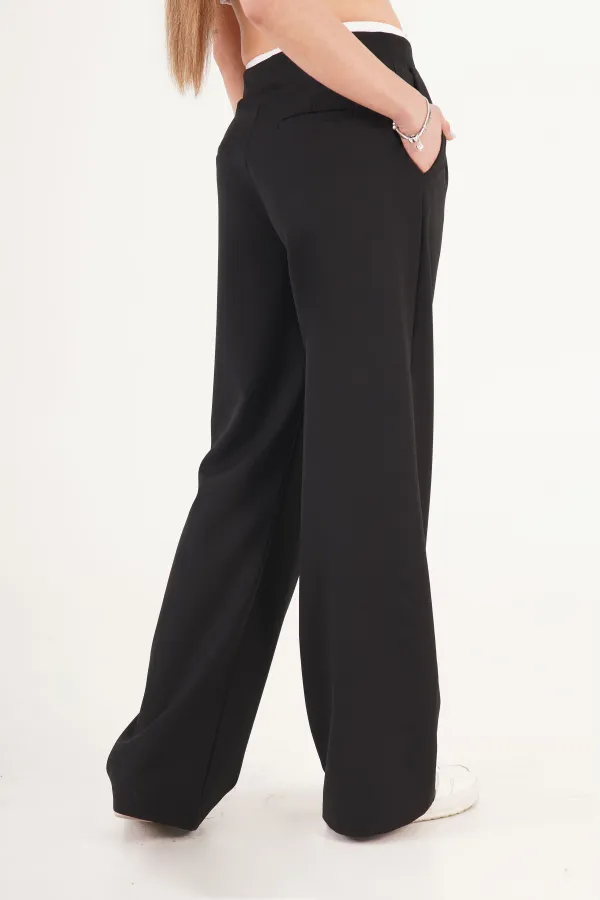 Bel Çift Bantlı Siyah Toptan Pantolon