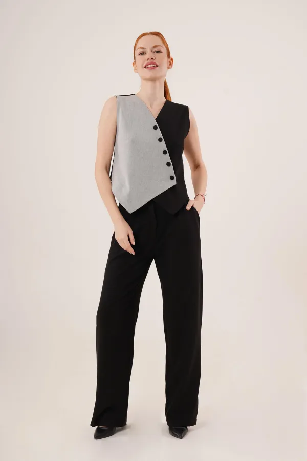 Cross Model Buttoned Black Wholesale Vest