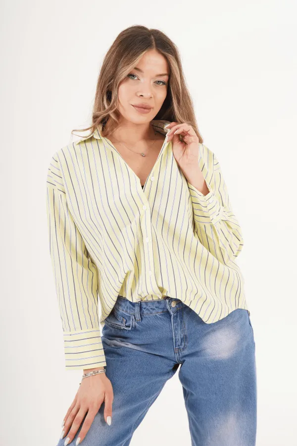 Chemise jaune rayée fendue dans le dos (vente en gros)