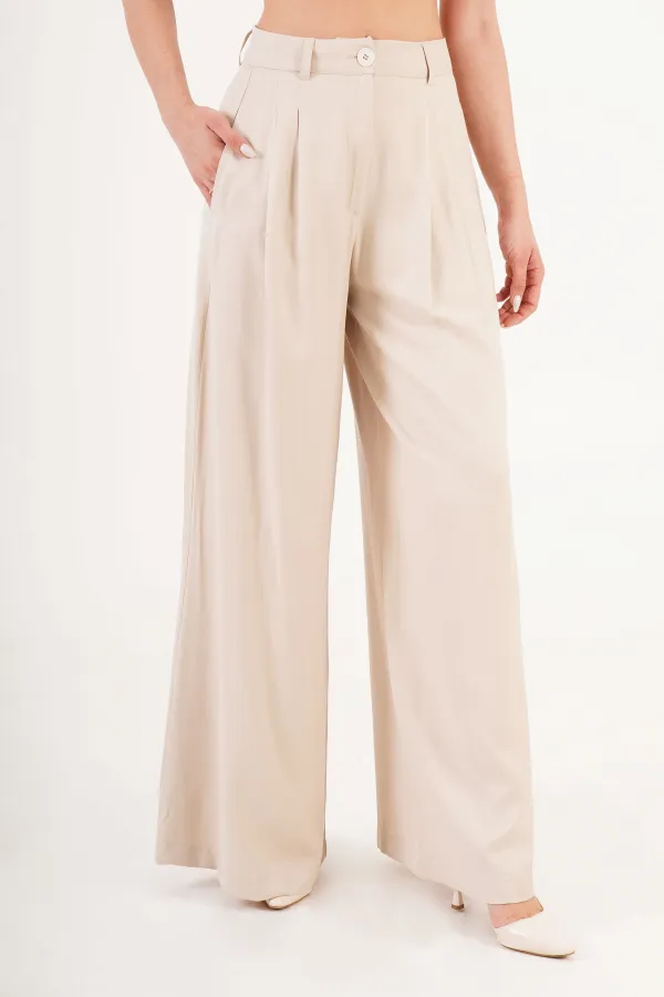 Piliseli Çift Cepli Salaş Toptan Bej Pantolon