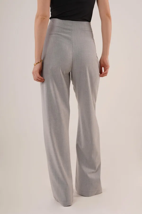 Bol Paça Yandan Fermuarlı Toptan Gri Kumaş Pantolon