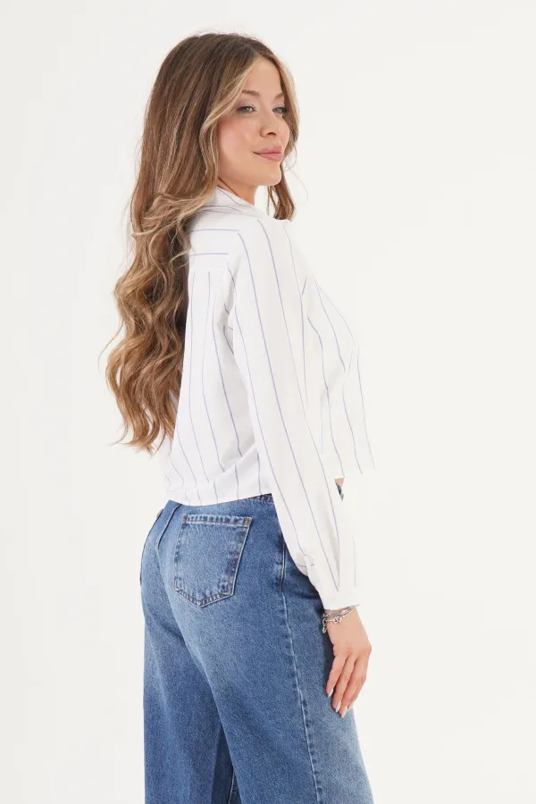 Tek Cepli Mavi Çizgili Toptan Gömlek