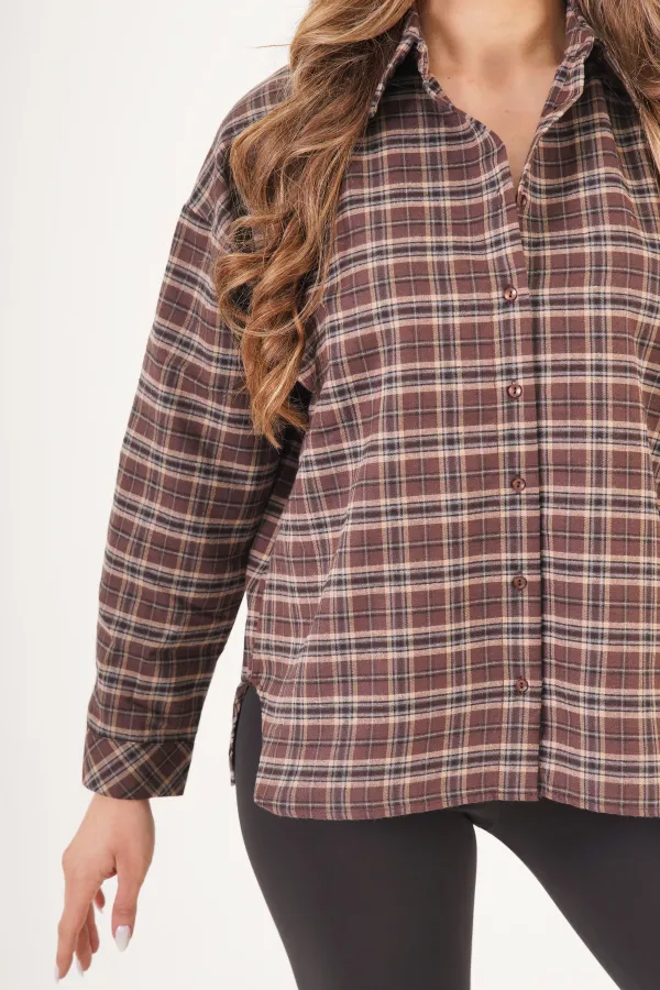 Chemise de bûcheron à carreaux couleur café à boutons