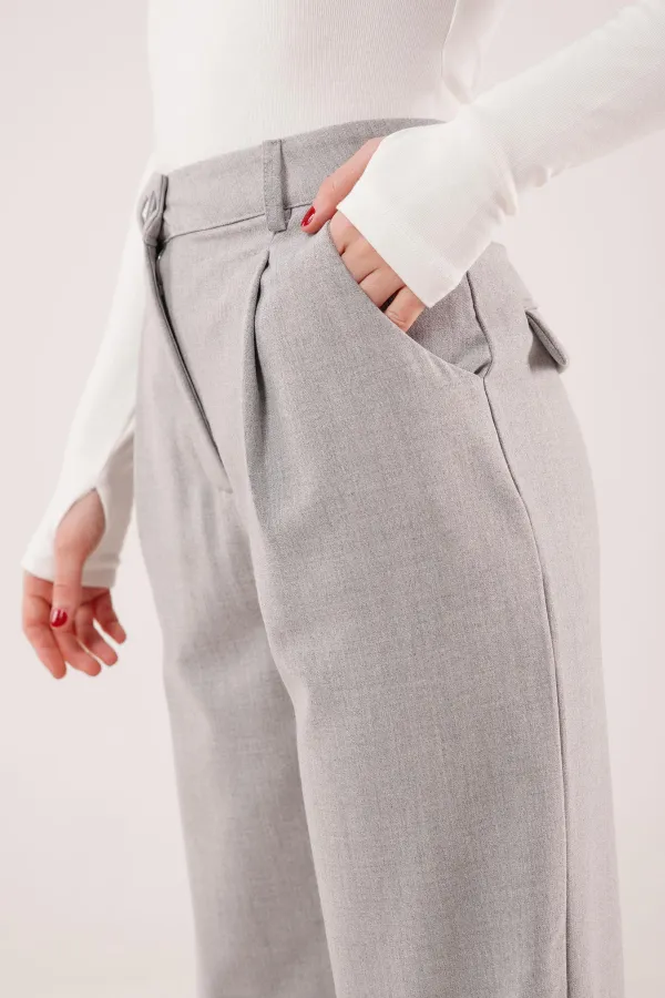 Kapama Cep Detaylı Toptan Gri Pantolon