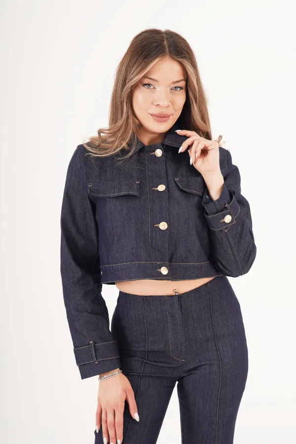 Veste à boutons dorés, pantalon, jean, costume en denim