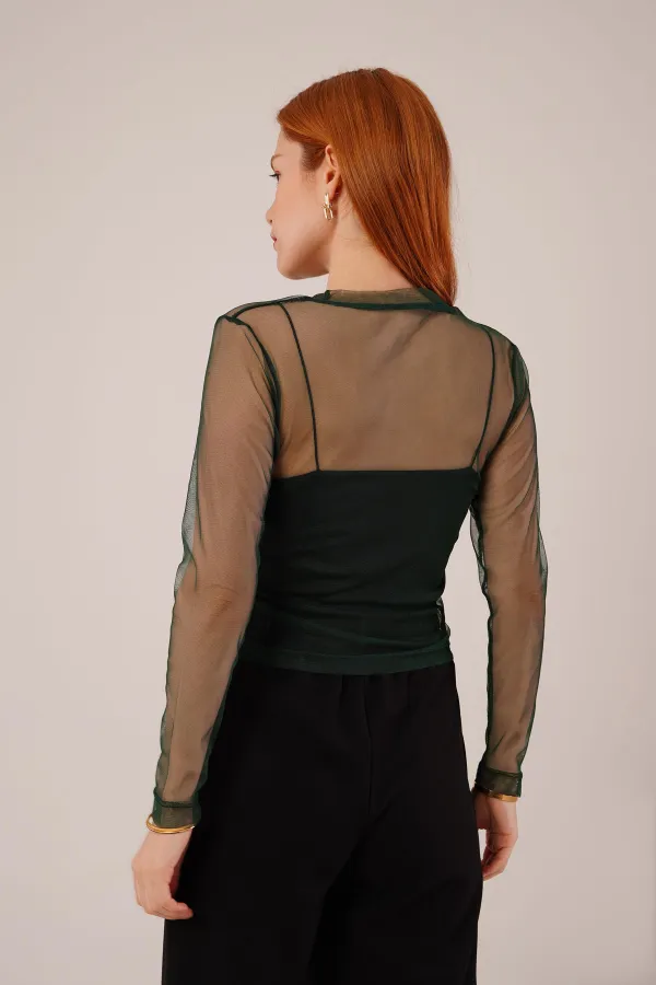 Chemisier basique en tulle vert transparent en gros