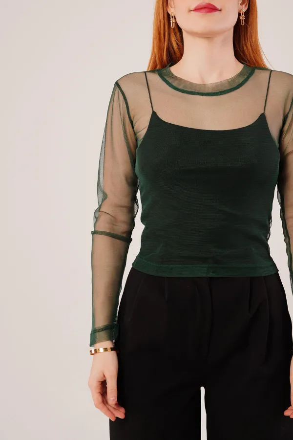 Chemisier basique en tulle vert transparent en gros