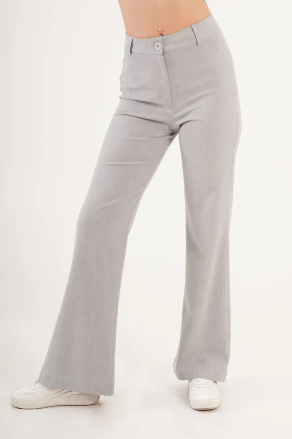 Yüksek Bel Tek Düğme Gri Pantolon