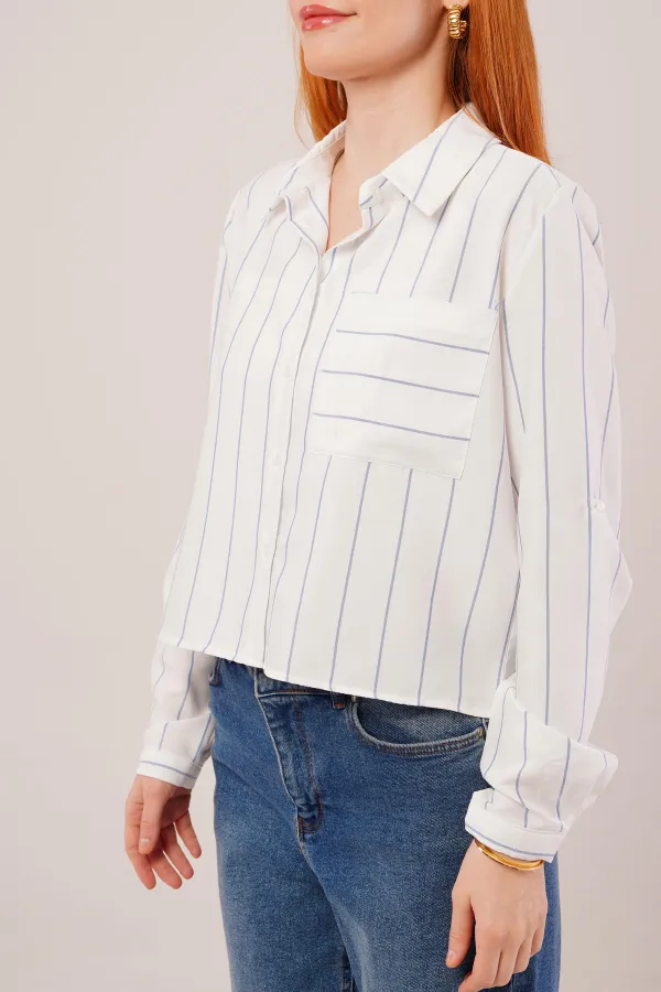 Tek Cepli Mavi Çizgili Toptan Gömlek