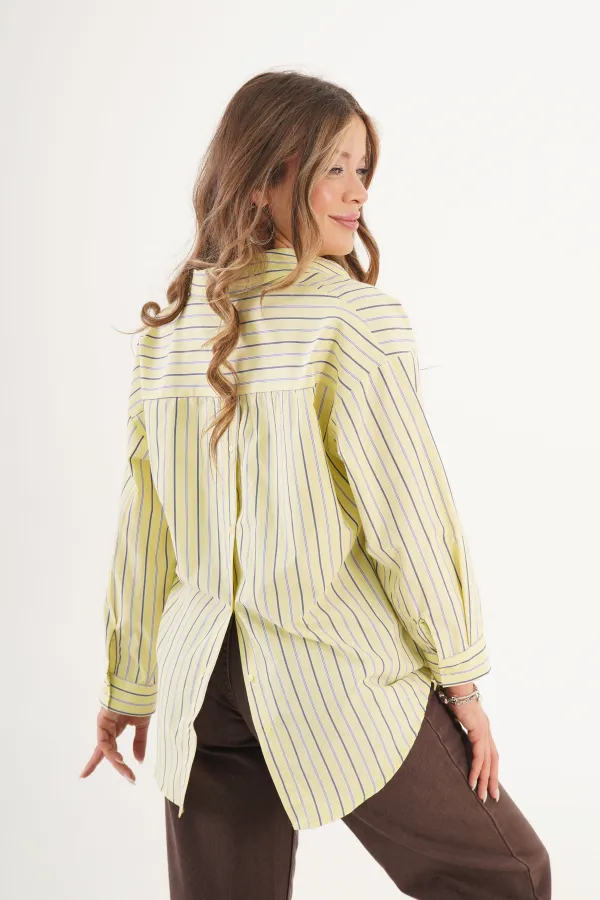 Chemise jaune rayée à boutons au dos, vente en gros